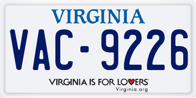VA license plate VAC9226
