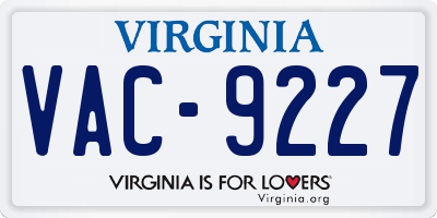 VA license plate VAC9227
