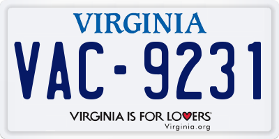 VA license plate VAC9231