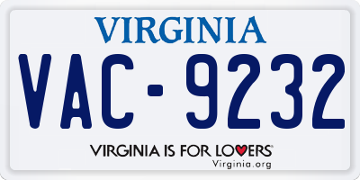 VA license plate VAC9232