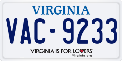 VA license plate VAC9233
