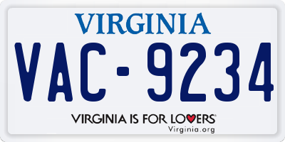 VA license plate VAC9234