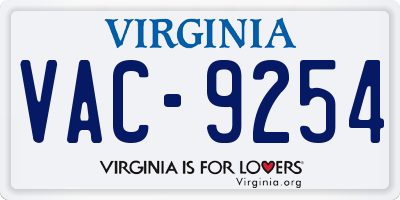VA license plate VAC9254