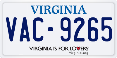 VA license plate VAC9265