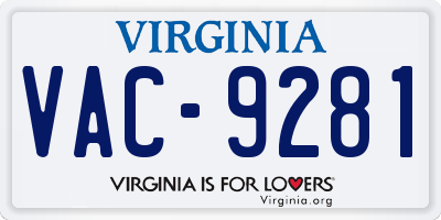 VA license plate VAC9281