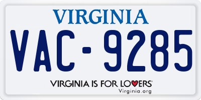 VA license plate VAC9285