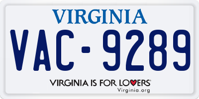 VA license plate VAC9289
