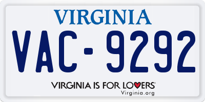 VA license plate VAC9292