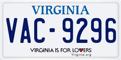 VA license plate VAC9296