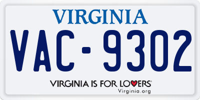 VA license plate VAC9302