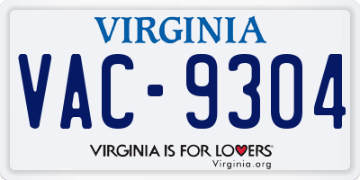 VA license plate VAC9304