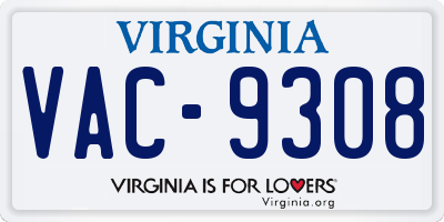 VA license plate VAC9308