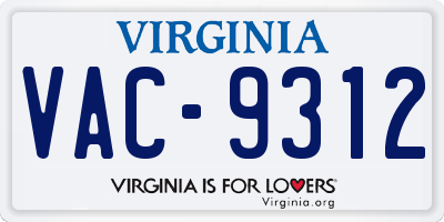 VA license plate VAC9312