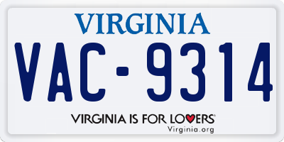 VA license plate VAC9314