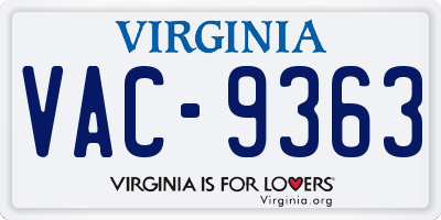 VA license plate VAC9363