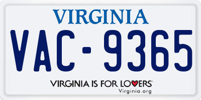 VA license plate VAC9365