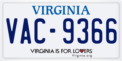 VA license plate VAC9366