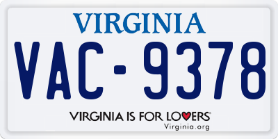 VA license plate VAC9378
