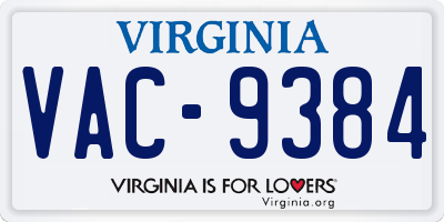 VA license plate VAC9384