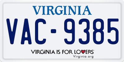 VA license plate VAC9385