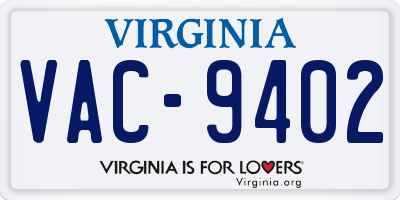 VA license plate VAC9402