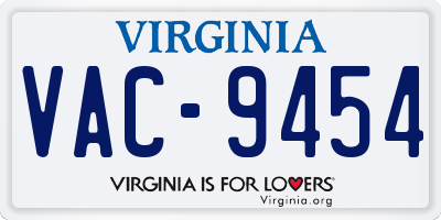 VA license plate VAC9454