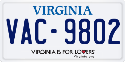 VA license plate VAC9802