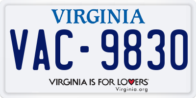 VA license plate VAC9830
