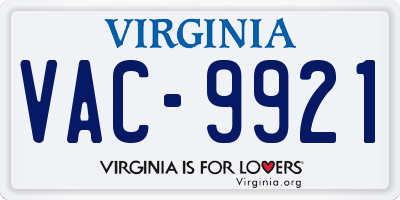 VA license plate VAC9921