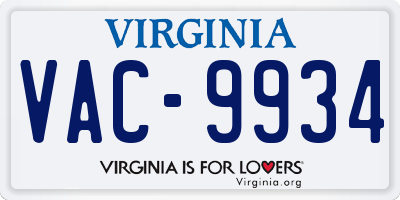 VA license plate VAC9934