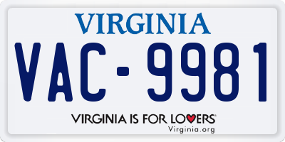 VA license plate VAC9981