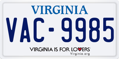 VA license plate VAC9985