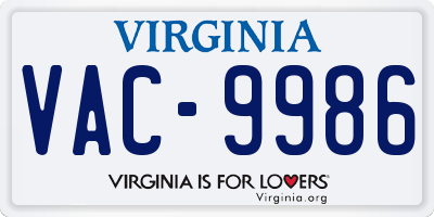 VA license plate VAC9986