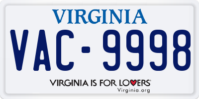 VA license plate VAC9998