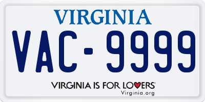 VA license plate VAC9999
