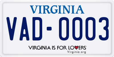 VA license plate VAD0003