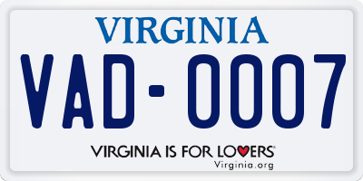 VA license plate VAD0007