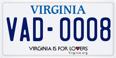 VA license plate VAD0008