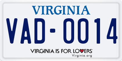 VA license plate VAD0014