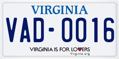 VA license plate VAD0016