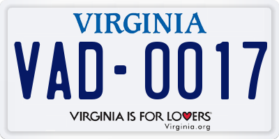 VA license plate VAD0017