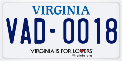 VA license plate VAD0018