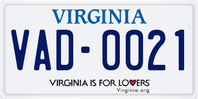 VA license plate VAD0021