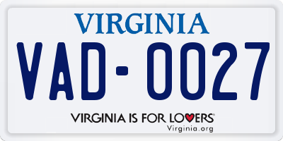 VA license plate VAD0027