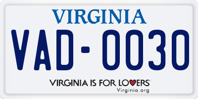 VA license plate VAD0030