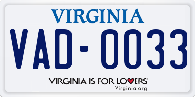 VA license plate VAD0033
