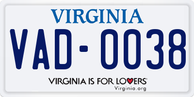 VA license plate VAD0038
