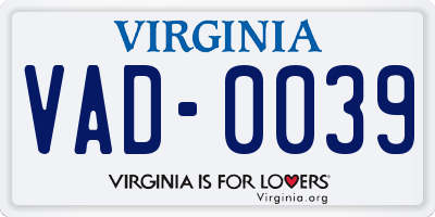 VA license plate VAD0039