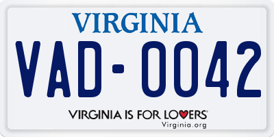 VA license plate VAD0042