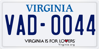 VA license plate VAD0044